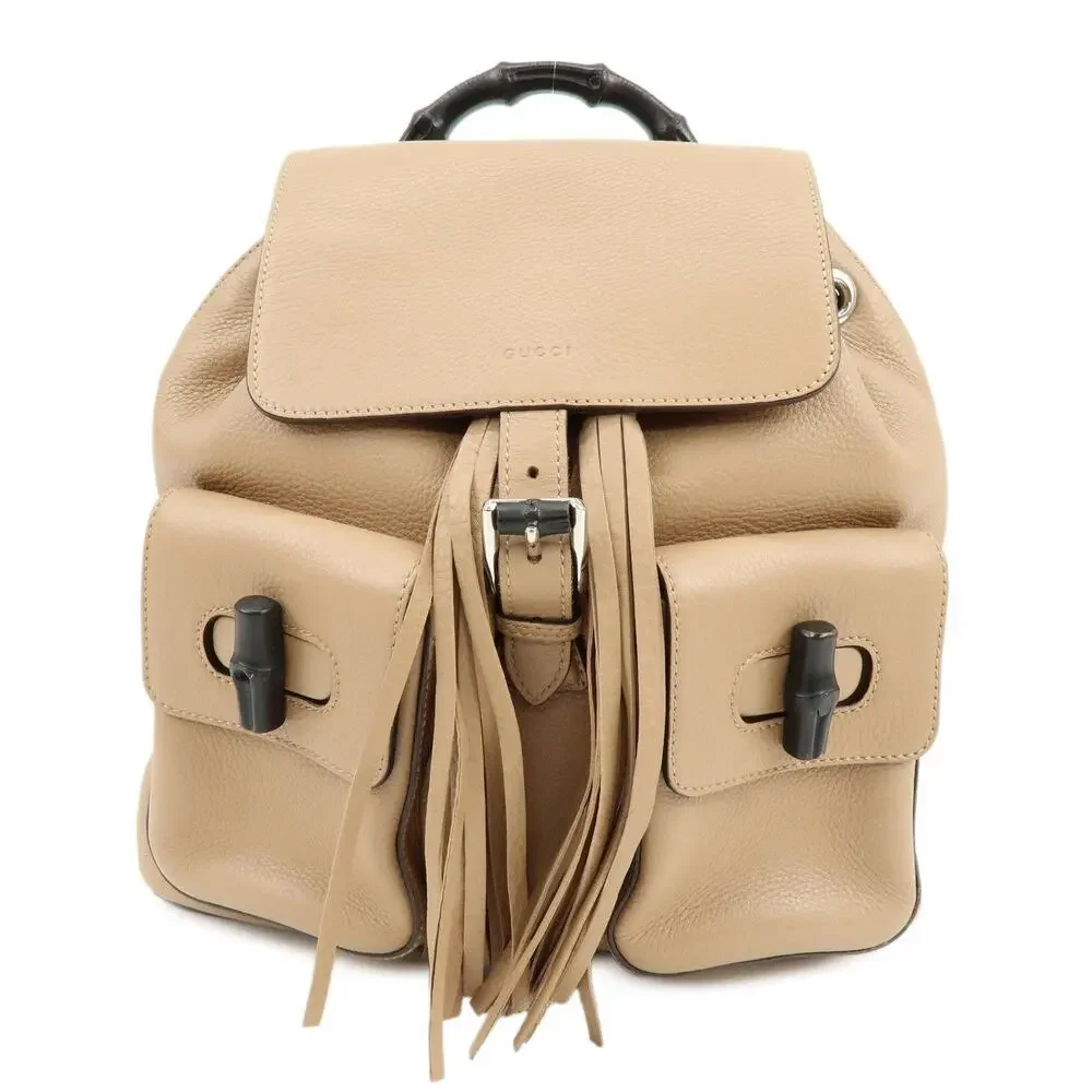Gucci Bamboo Tassel Calfskin Backpack Beige